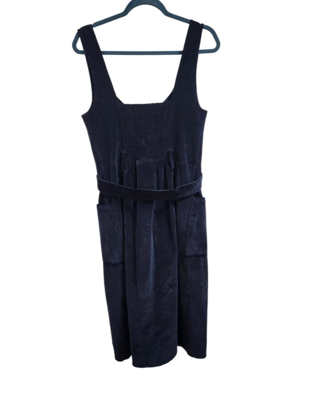 Maeve Anthropologie Navy Velvet Corduroy Belted Midi Dress Button Front Sze 12 - Picture 7 of 12